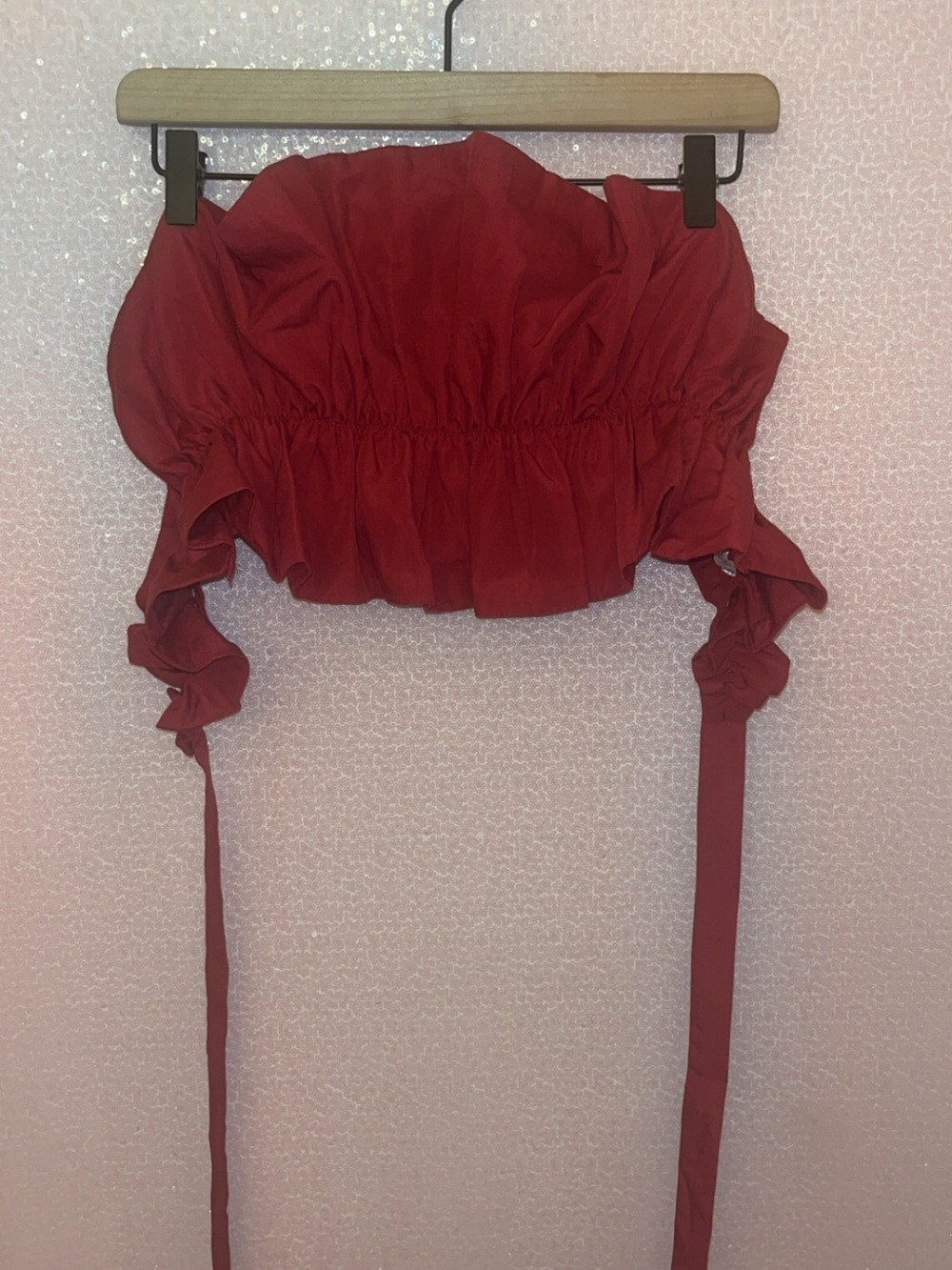 Red Ruched Strapless Crop Top - Women
